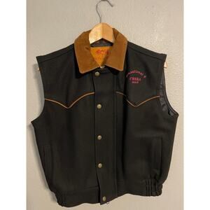 Vintage Schaefer Outfitter Vest Mens XS Black Wool Western Cowboy Suede Collar